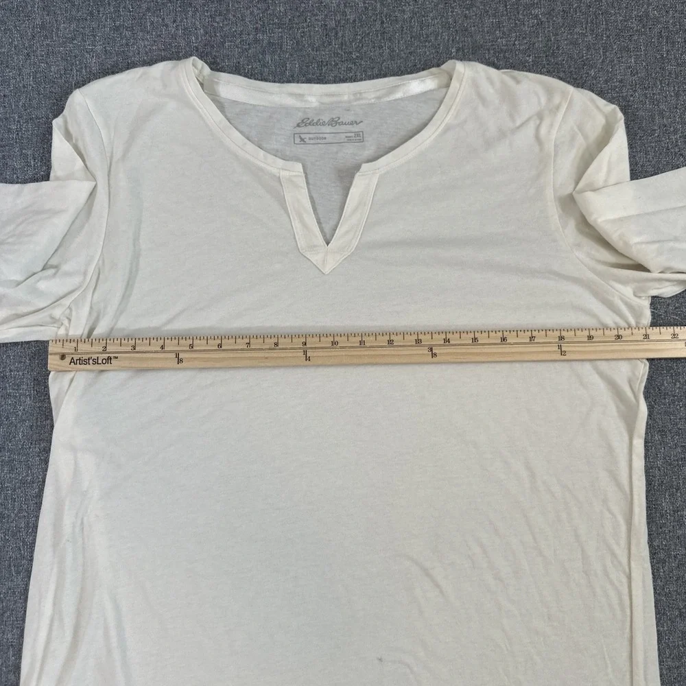 NWT Eddie Bauer Womens Large Cream Short Sleeve Tie Neck Top Knit T-Shirt L - Picture 5 of 7